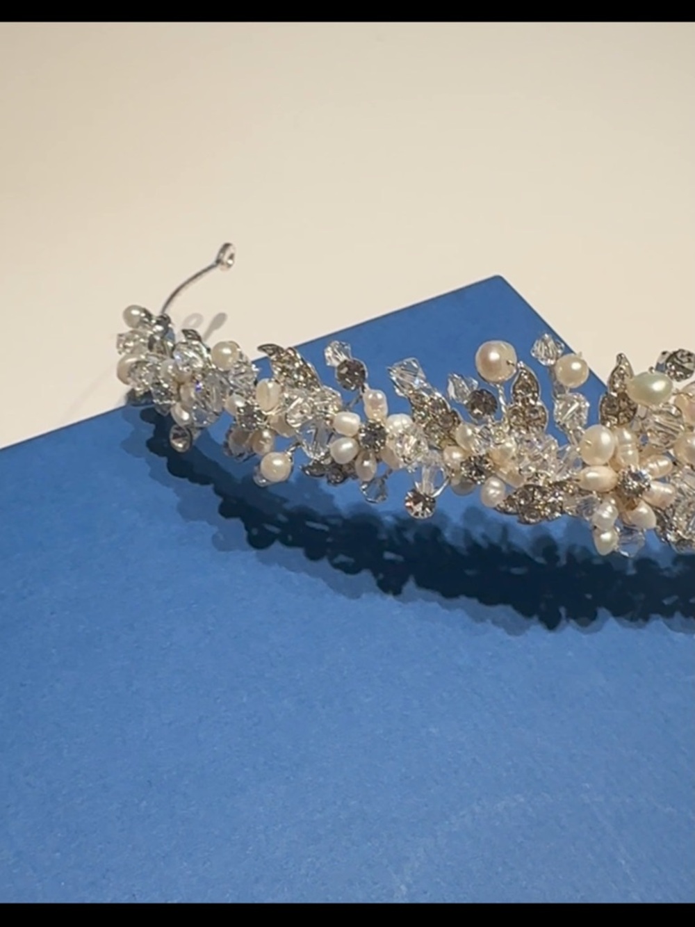 Silver, Cultured Pearl, & Crystal Bridal Tiara - Picture 6 of 6